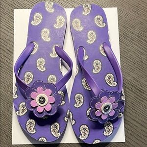 Vera Bradley Purple Paisley Flip Flops with Flower Accent